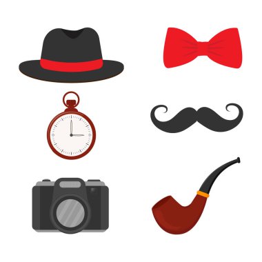 Papyon ve aksesuar seti erkeksi vektör illüstrasyon tasarımı