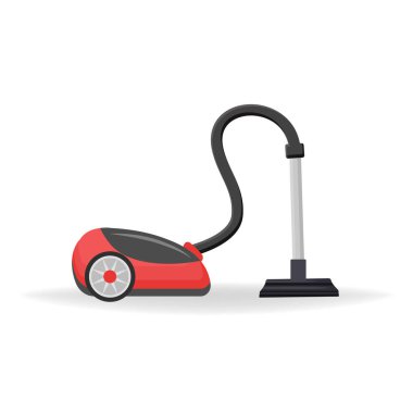 Ev için kırmızı elektrik süpürgesi ikon vektörü. Beyaz arkaplanda kırmızı zemin süpürgesi simgesi izole edildi