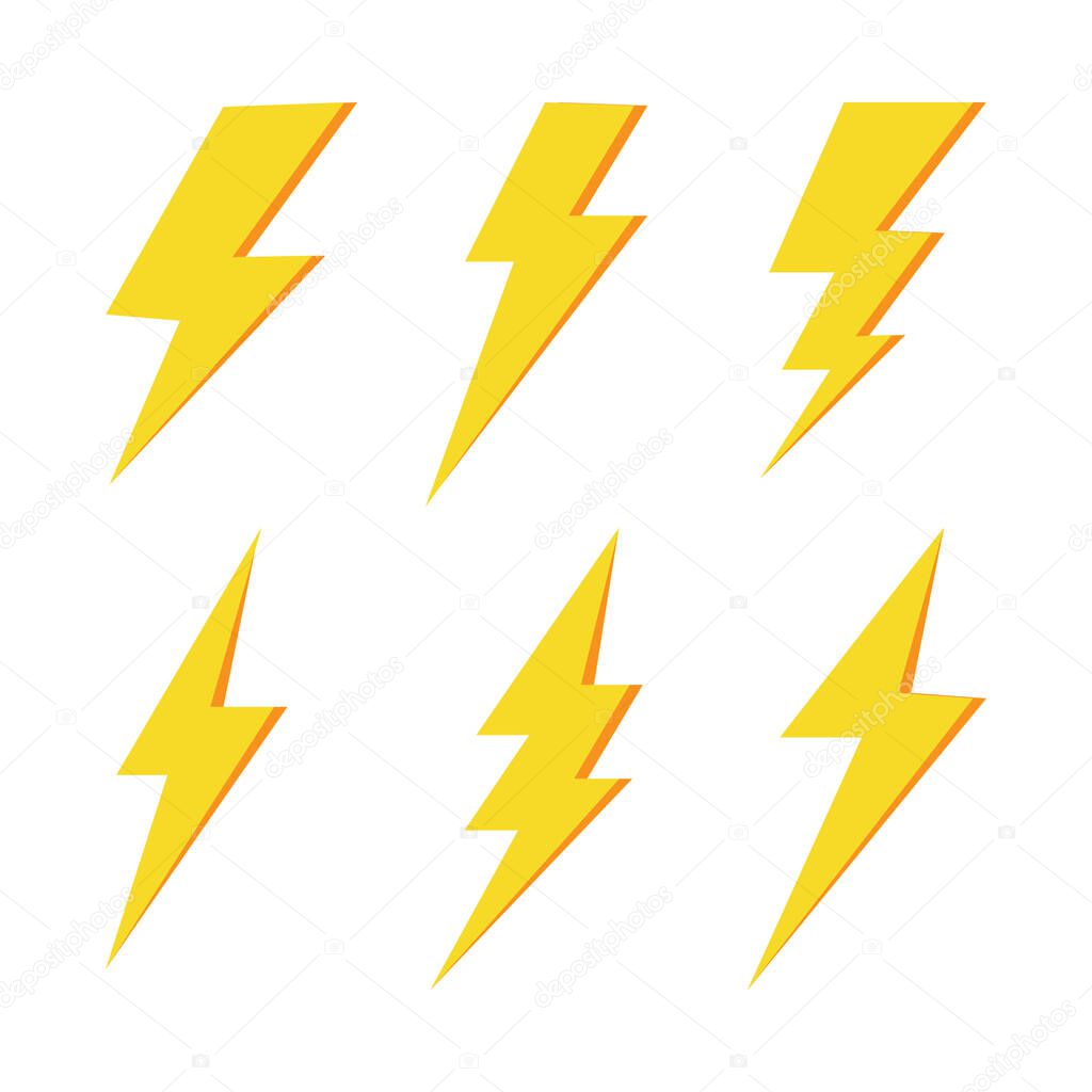 Flash thunder power icon set, flash lightning bolt icon with thunder bolt - Electric power icon symbol