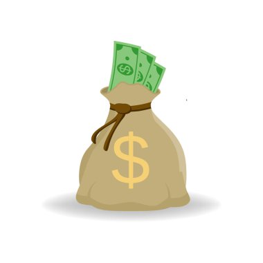 Para çantasının düz çizimi. Dolar. Web siteleri için zenginlik ve bankacılık simgesi. Beyazda izole edilmiş