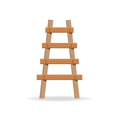 Yaşlı Eğri Tahta Merdiven. Vektör illüstrasyonu beyazda izole edildi