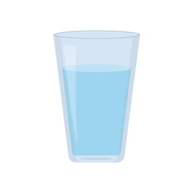 Bir bardak su vektörü çizimi izole edildi. Beyaz arka planda düz çizgi film sanatı. Temiz sıvı içeren şeffaf konteyner