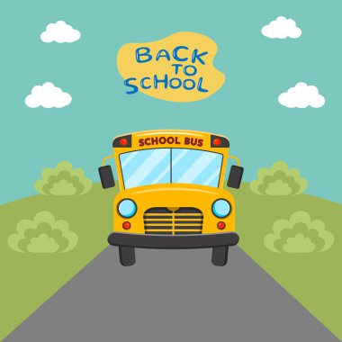 Okul otobüsü poster tasarımı. Okul broşürüne geri dön. Stok vektör çizimi