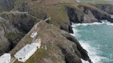 Aerial View of Mizen Head Signal Station, Cork County, Ireland. . High quality 4k footage