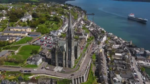 Fantasztikus Kilátás Nyílik Colmans Katedrális Cobh Írország Kiváló Minőségű Felvételek — Stock videók