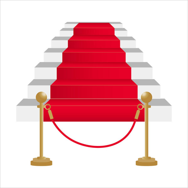 Red carpet on stairs with railing vector, illustration, symbol