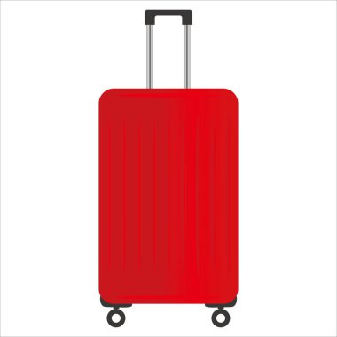 Tekerlek simgesinde kırmızı bavul, vektör, illüstrasyon, sembol