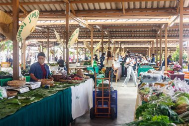 Chiang Mai, Tayland - 6 Ocak 2023: Jing Jai Market, bir hafta sonu sabah pazarı, Tayland 'ın kuzeyinde, Chiang Mai ilinde yer almaktadır. Asyalılar organik meyve ve sebze, kahve ve yiyecek satıyor
