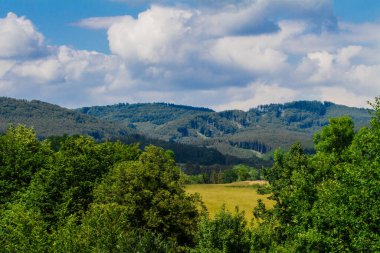 Summer countryside with puffy clouds