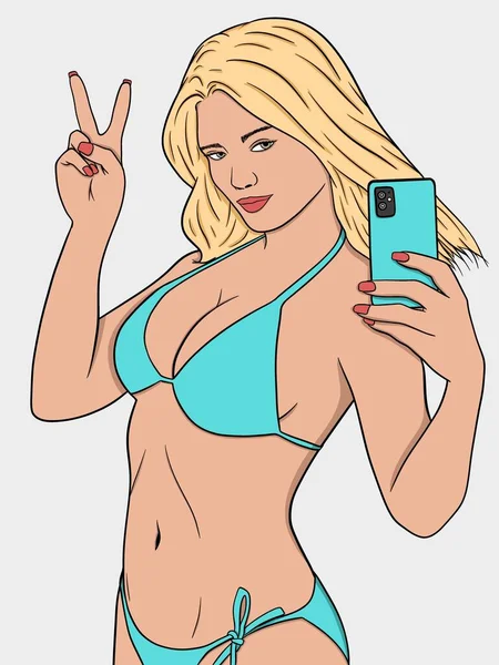 Ilustrasi Gadis Pantai Mengambil Selfie - Stok Vektor