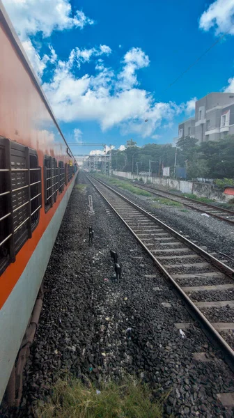 Järnvägsspår Staden — Stockfoto