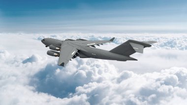 3D Amerikan askeri uçak bombardıman uçağı savaşı Rusya Ukrayna gökyüzünde uçan silah teslimatı
