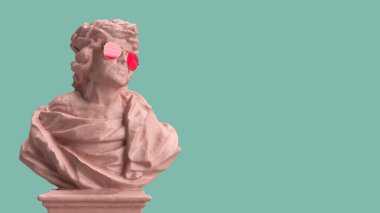 Mermer pembe pastel rengi yeşil arka planı olan bir adamın 3D büstü.