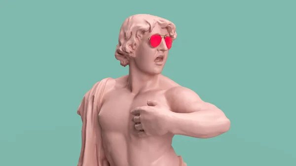 Renderować Kręcone Różowy Człowiek Różowe Okulary Przeciwsłoneczne Zaskoczony Krzyki Podniósł — Zdjęcie stockowe