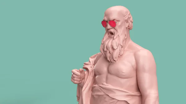 Renderować Oburzony Człowiek Brodą Łysą Głową Różowych Okularach Pastelowych Kolorach — Zdjęcie stockowe