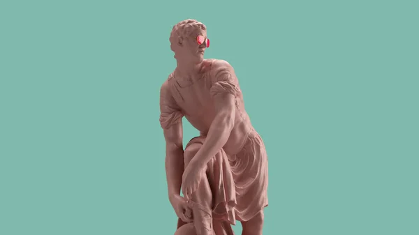 Renderować Człowieka Pochylając Się Zawiązując Sznurowadła Jest Rzeźba Wykonana Różowego — Zdjęcie stockowe