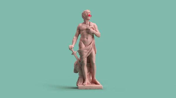 3d render sculpture of a young man pink marble green pastel background