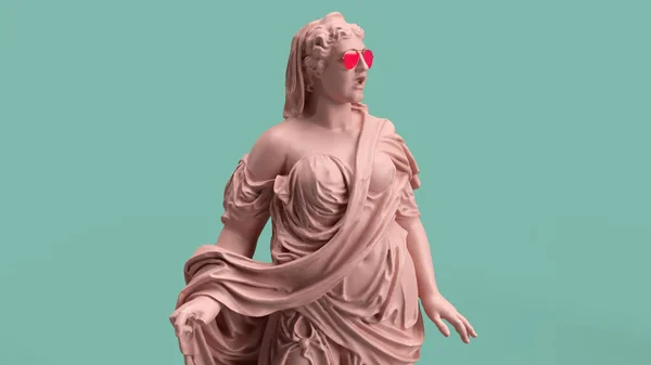 Renderizar Cultura Mujer Vestida Con Túnicas Escultura Mármol Rosa Verde —  Fotos de Stock