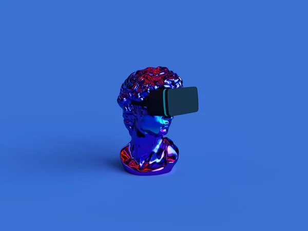 Καθιστούν Κεφάλι Χρωματισμένο Φορώντας Εικονικά Γυαλιά Εικονικό Κόσμο Metaverse — Φωτογραφία Αρχείου