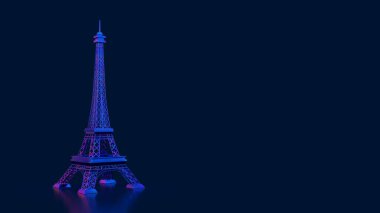 3D Eiffel kulesini sol arka plandaki siber punk akşam parıltısına dönüştür