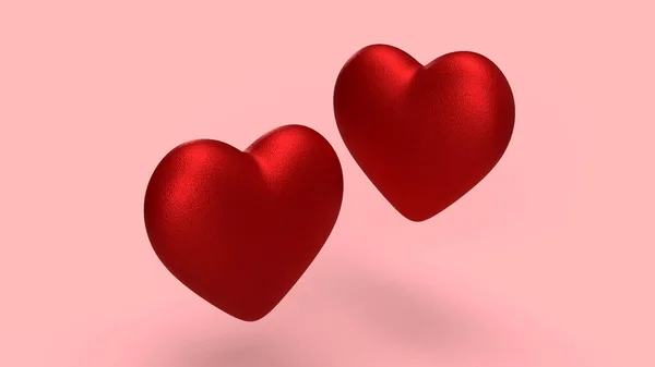 Renderowania Dwa Czerwone Serca Różowym Tle Tle Powietrza Walentynki — Zdjęcie stockowe