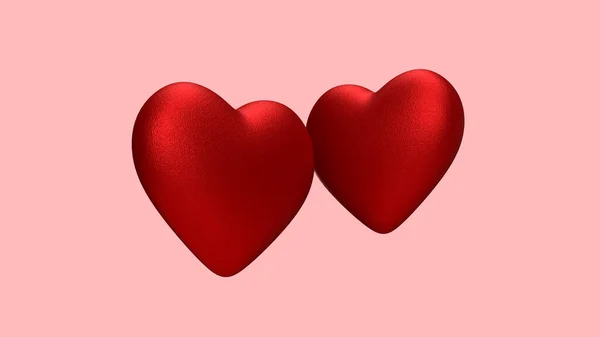 Render Pembe Arka Planda Iki Kırmızı Kalp Sevgililer Günü Için — Stok fotoğraf
