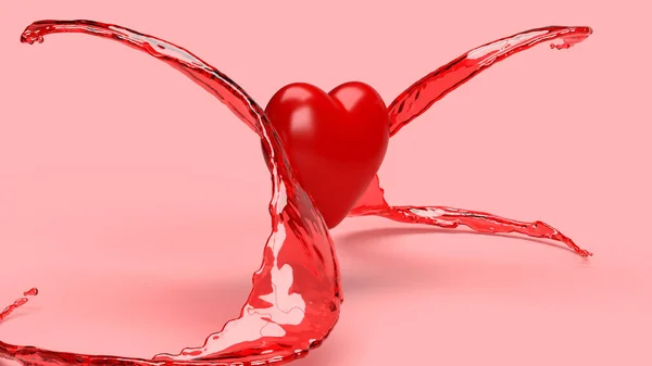 Render Kalbin Etrafına Aşk Damlaları Atar Kalbin Etrafına Kırmızı Işık — Stok fotoğraf