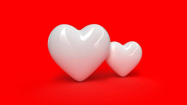 Renderowania Białe Serce Czerwone Tło Walentynki — Zdjęcie stockowe