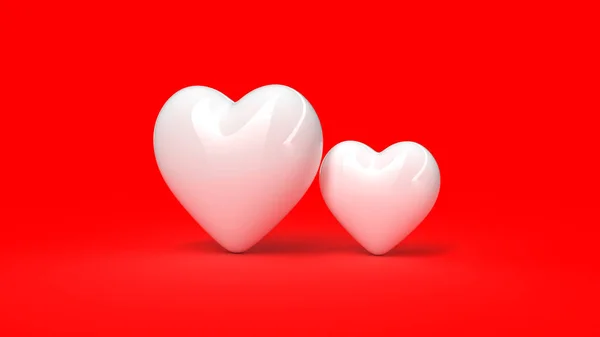Render Beyaz Kalp Kırmızı Arka Plan Sevgililer Günü Aşkı — Stok fotoğraf