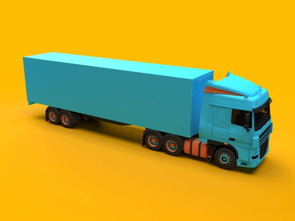 3Dレンダリング黄色の背景配達で青のトラック物流会社 — ストック写真