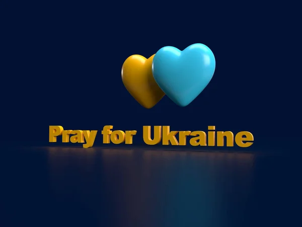 Render Két Szív Sárga Kék Sötét Háttérrel Szöveg Imádkozni Ukrajnai — Stock Fotó