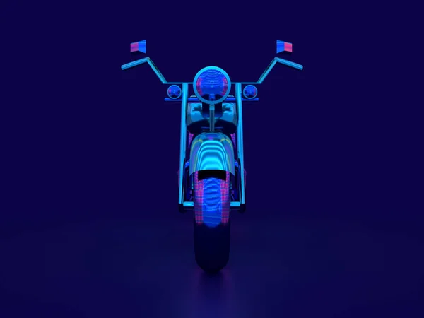 Renderizar Moto Cyberpunk Fondo Azul Oscuro Vista Frontal Completa — Foto de Stock
