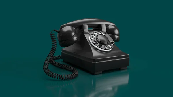 Render Black Old Telephone Green Background Vintage — Stock Photo, Image