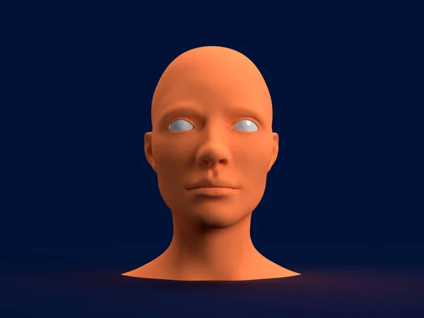 Renderowania Pomarańczowy Głowa Ciemnoniebieskim Tle Sztuczna Inteligencja Komputer Mózg — Zdjęcie stockowe