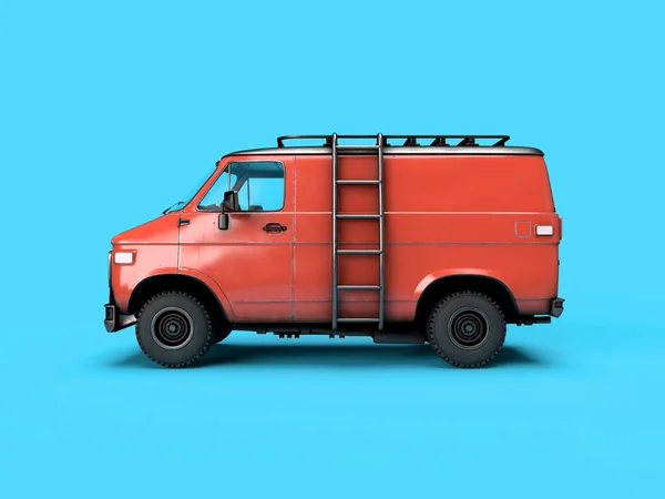 Renderowania Kreskówki Czerwony Samochód Dostawczy Niebieskim Profilu Tła — Zdjęcie stockowe