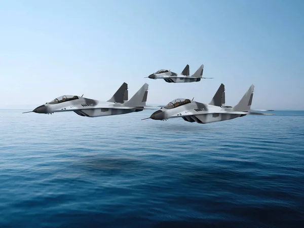 Renderizar Tres Aviones Combate Que Vuelan Una Dirección Aviones Entrenamiento — Foto de Stock