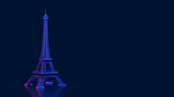 3D渲染埃菲尔铁塔在左背景网络朋克夜晚霓虹灯光芒 — 图库照片