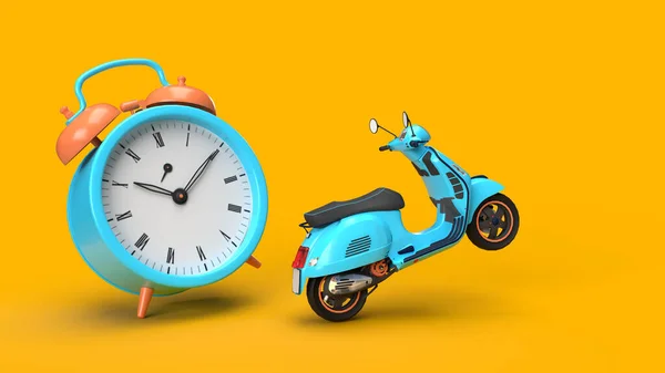 Renderizar Relógio Alarme Entrega Rápida Scooter Cor Laranja Azul Volta — Fotografia de Stock