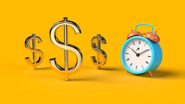 3d render time is money clock and dollar symbol