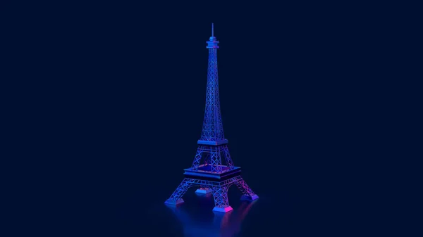 3Dレンダリングエッフェル塔ダークブルーの光沢のある背景にサイバーパンクスタイルで — ストック写真