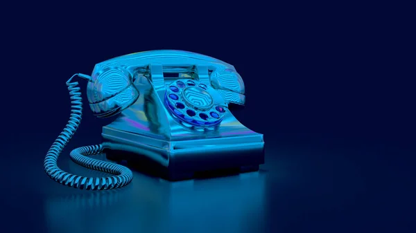 Render Gamla Snöre Telefon Cyberpunk Stil Mörkblå Glänsande Bakgrund — Stockfoto