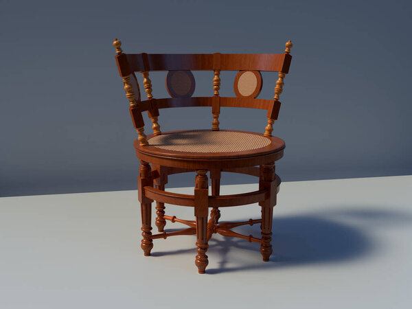 3d render antiques chair in blue gray background 