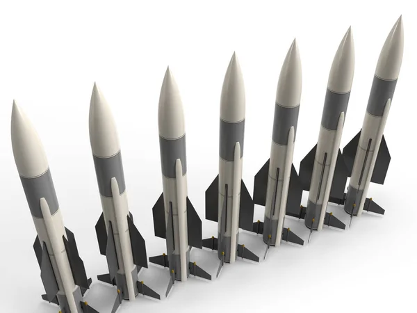 3Dレンディカ多くのミサイルが斜めに立ち戦争のための弾薬 — ストック写真
