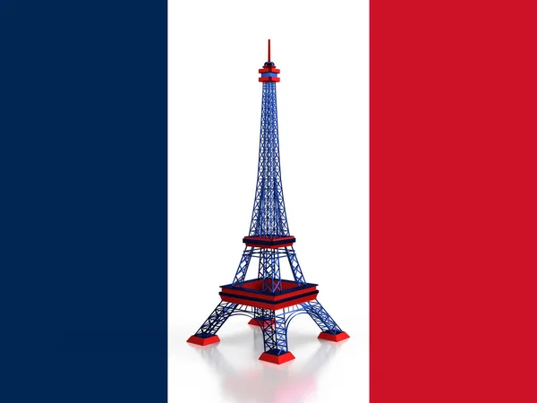 三维将埃菲尔铁塔挂在法国国旗上 法国选举 — 图库照片