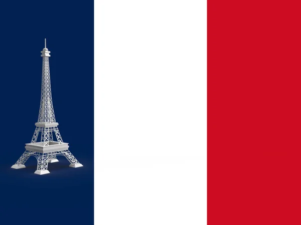 把白色的埃菲尔铁塔放在法国国旗的一侧 在法国进行爱国主义选举 — 图库照片