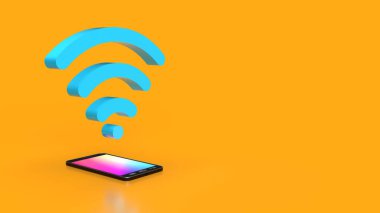 Sarı arkaplandaki telefonda metin için yer alan 3D wifi simgesini oluştur