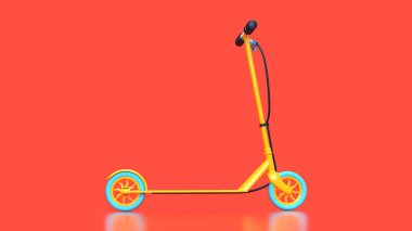 3D kırmızı arka plan sarı scooter teslimatı