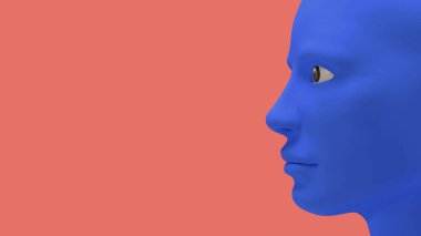 3d render kırmızı arkaplan ile mavi baş sağ metin için yer