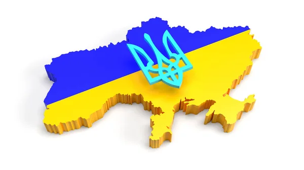 Зображають Синьо Жовту Мапу України Герб Над Мапою Білому Тлі — стокове фото
