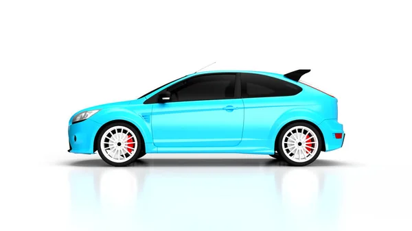 3Dは反射と白い背景に青い車をレンダリングします — ストック写真